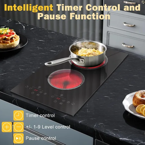 Vista 7 de Placa eléctrica de 2 quemadores, estufa eléctrica de 12 pulgadas, enchufe de 110 V Double Burner Countertop Stove 2000W, Timer, 9-Level