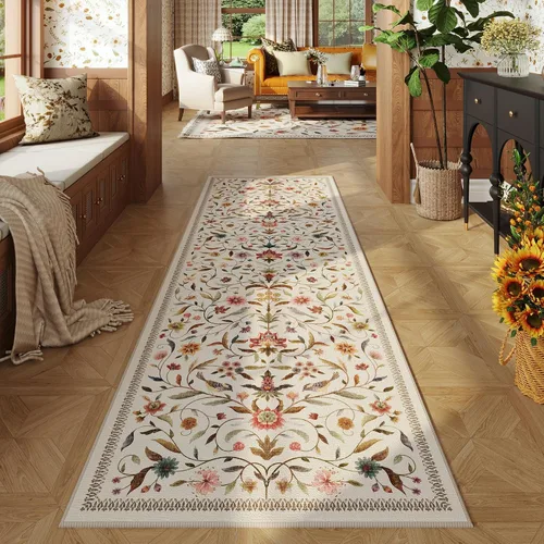 Vista 21 de Alfombra de entrada vintage con medallón floral de 2 x 3 pulgadas, lavable a máquina, alfombra de entrada de pelo bajo, suave, pequeña, alfombra