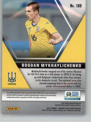 Vista 2 de 2021 Panini Mosaic UEFA Euro 2020#188 Bogdan Mykhaylichenko Ukraine RC Rookie Card Official Soccer/Futbol Trading Card in Raw (NM or Better)