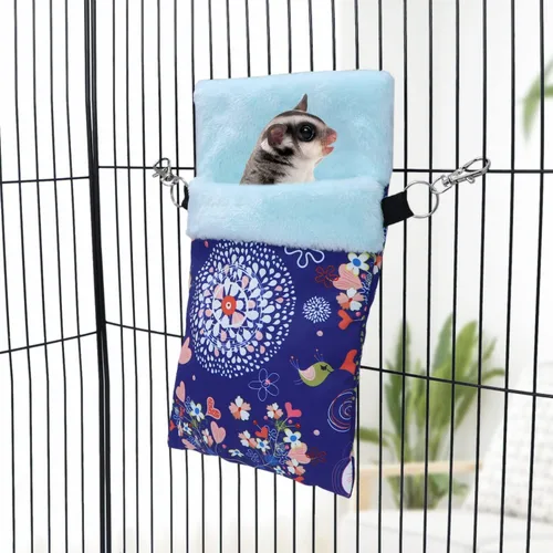 Vista 3 de Wontee Saco de dormir para mascotas pequeñas, saco de dormir cálido para hámsters, erizos, planeadores de azúcar, ardillas (M, alce azul)