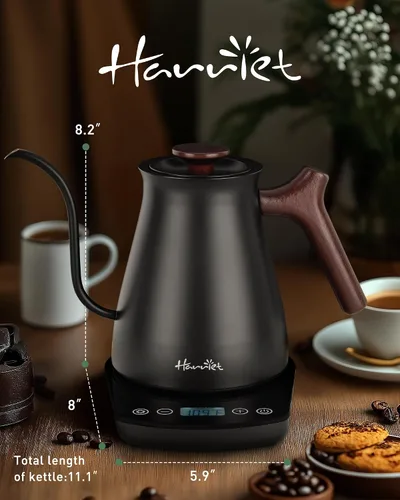 Vista 7 de Harriet Hervidor eléctrico de cuello de cisne, calor rápido de 1200 W, acero inoxidable de 0.8 L, control de temperatura de precisión