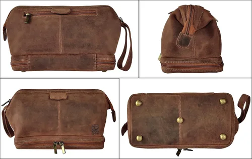 Vista 7 de Combo de bolsa de lona de cuero genuino y bolsa de aseo El mejor regalo de viaje masculino durante la noche para hombres Combo de bolsa de lona