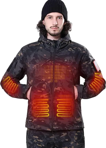 Vista 16 de DEWBU Chaqueta de hombre con calefacción eléctrica para invierno y con batería de 12 V, abrigo con revestimiento suave para exteriores Negro