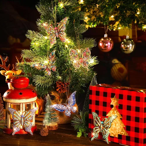 Vista 7 de Junkin 6 Piezas Adornos de Navidad de Mariposa Adornos Colgantes de Mariposa Regalos para Mujeres Decoraciones de Árbol de Navidad Regalo
