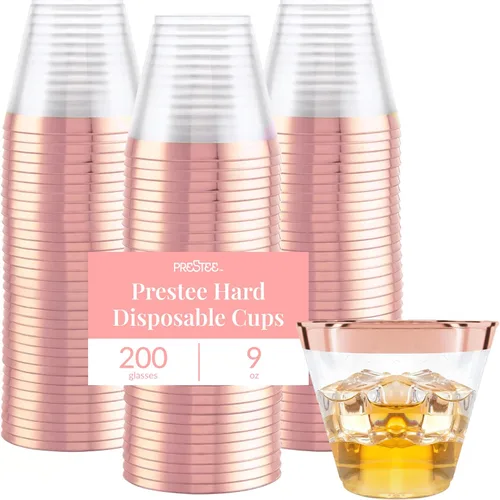 Vista 16 de Prestee Paquete de 50 vasos de plástico – Vasos desechables transparentes de 9 onzas para bebidas frías, cócteles y postres – Taza pequeña duradera