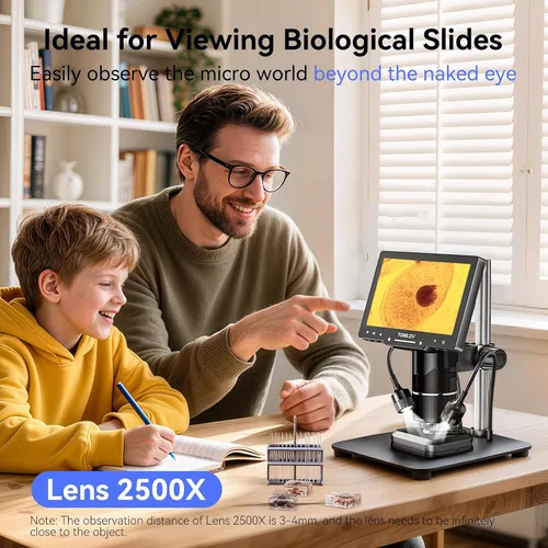 Vista 6 de TOMLOV TriL107 Microscopio digital de 3 lentes: Lupa de microscopio de monedas HDMI de 7 "2500X 2K para visión completa de monedas con pantalla IPS