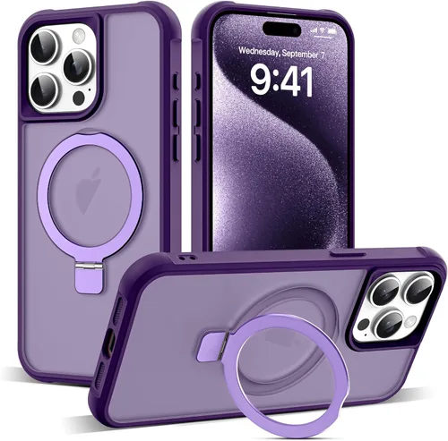 Vista 117 de SKYLMW - Funda compatible con iPhone 11 de 6.1 pulgadas, con soporte magnético invisible tipo anillo, funda translúcida de grado militar, compatible