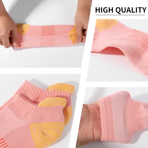 Vista 5 de BUDERMMY Calcetines de tobillo para mujer atléticos de algodón acolchados 6 pares de calcetines de entrenamiento para mujer