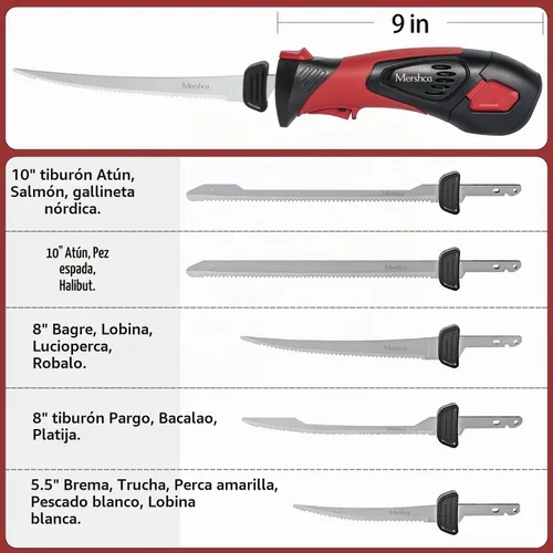 Vista 3 de Cuchillo de filete profesional, con 5 cuchillas antiadherentes recubiertas de nitruro de Ti-Nitruro SS y mango de agarre antideslizante y práctica