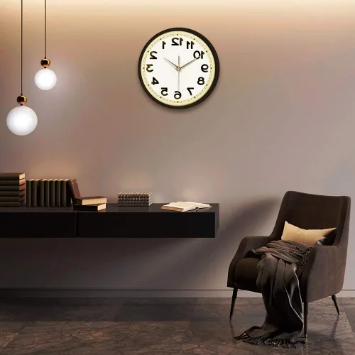Vista 7 de Geek Alerts Números inusuales en sentido contrario a las agujas del reloj reloj hacia atrás con iluminación LED activada por sonido, reloj de pared