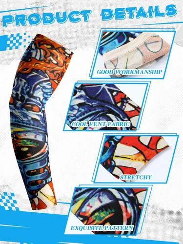 Vista 33 de Boao 20 piezas de mangas de brazo de enfriamiento para hombre, manga larga sin dedos, antideslizante, protección UV, mangas temporales para tatuajes