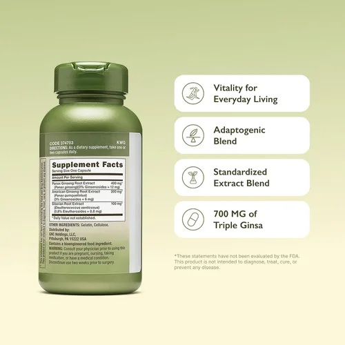 Vista 2 de GNC Suplemento de triple ginsa Herbal Plus, apoya la vitalidad, 100 porciones
