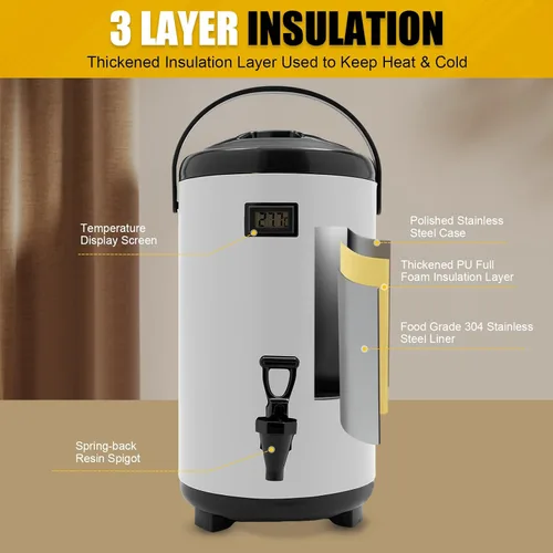Vista 3 de Dispensador de bebidas aislado, dispensador térmico de bebidas frías y calientes de 12 litros/3.17 galones, dispensador de bebidas calientes aislado