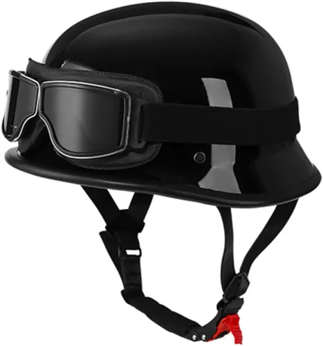 Vista 10 de Casco retro de estilo alemán aprobado por el DOT con diseño de calavera, estilo vintage, de cara abierta, medio casco para exteriores