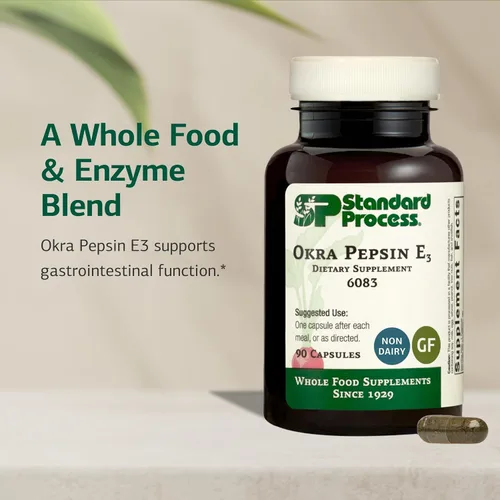Vista 3 de Standard Process Okra Pepsina E3, GI & Protein Digestión Ayuda, 90 Cápsulas