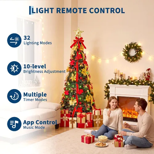 Vista 4 de Árbol de Navidad desplegable de 6 pies, árbol de Navidad preiluminado con Árbol de Navidad plegable con 200 luces LED preiluminadas, proyecta