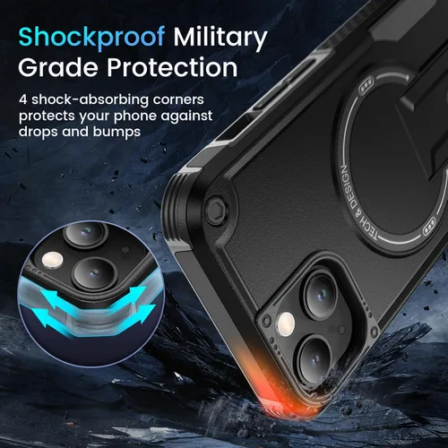 Vista 7 de Caka Funda para iPhone 13 y Funda para iPhone 14 [Compatible con Magsafe] [Soporte Invisible Integrado] [Protección Resistente contra Caídas] A