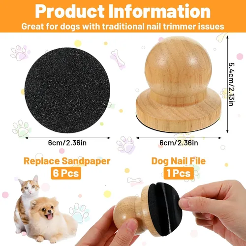 Vista 2 de 1 tabla de rascar para uñas de perro con 6 piezas de papel de lija reemplazable, lima de uñas de perro de madera, herramienta de aseo silencioso