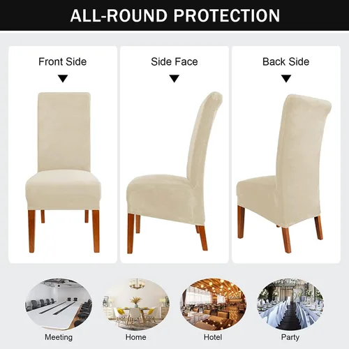 Vista 3 de Fundas elásticas para sillas de comedor, fundas protectoras de asiento extraíbles de terciopelo suave para sillas Parson (2, beige)