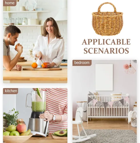 Vista 5 de 2 cestas de almacenamiento tejidas a mano, pequeña cesta colgante de ratán de imitación para cocina, baño, decoración de pared, organizador