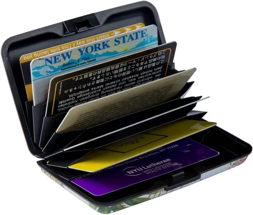 Vista 5 de Elfish Mini RFID Cartera de aluminio para tarjetas de crédito, funda de identificación de metal para hombres y mujeres, Pineapple), CX1002