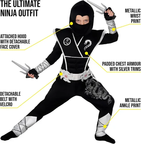 Vista 2 de Morph Disfraz de ninja para niños, disfraz de ninja de Halloween para niños, disfraz de ninja con accesorios