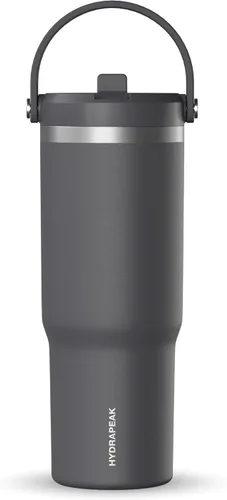 Vista 22 de Hydrapeak Nomad - Vaso de 32 onzas con asa y tapa con popote, a prueba de fugas, doble aislamiento, vaso de acero inoxidable de 32 onzas (almendra)