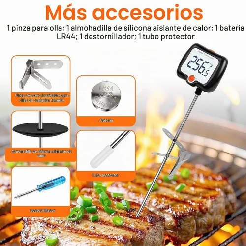 Vista 8 de Termómetro digital para dulces de 10 pulgadas de largo con clip para olla, termómetro para freír profundo, pantalla giratoria, el mejor termómetro