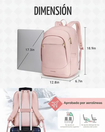 Vista 3 de LIGHT FLIGHT Mochila de viaje para mujer, mochila para laptop de 17.3 Beige