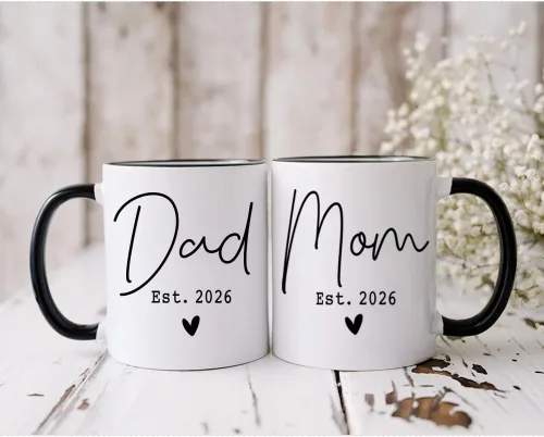 Vista 3 de EST 2026 - Juego de tazas de anuncio de embarazo para mamá y papá, regalos para padres primerizos, regalos de cumpleaños para madre primeriza y papá