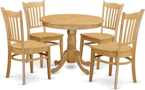 Vista 19 de East West Furniture ANGR3-MAH-W - Juego de comedor de 3 piezas para espacios pequeños que contiene una mesa de comedor redonda con pedestal y 2