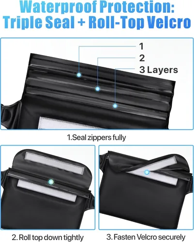 Vista 3 de F-color Riñonera impermeable – Cruise Essentials 2026 – Bolsa impermeable con correa ajustable en la cintura, bolsa seca enrollable con triple