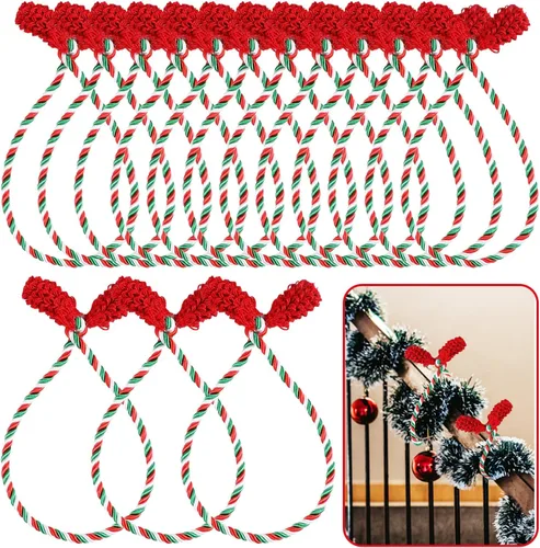 Vista 12 de DIYASY Lazos para Guirnaldas de Escalera, 12 Piezas Lazos Decorativos Rojos y Blancos para Barandillas de Escaleras Lazos de Torsión Envolturas
