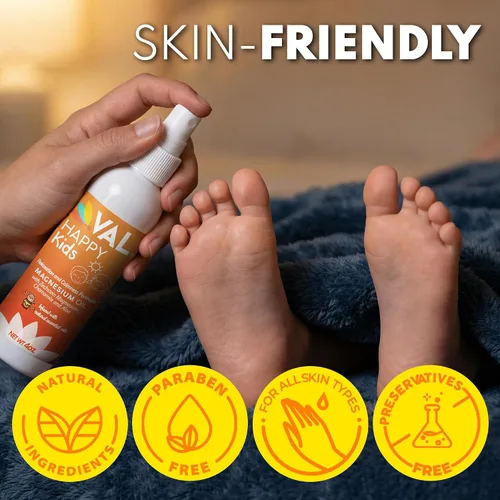 Vista 4 de VAL Spray de aceite de magnesio para niños, calma natural a la hora de acostarse y apoyar el estado de ánimo, magnesio Zechstein, manzanilla y aloe