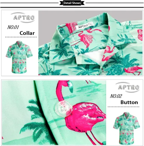 Vista 3 de APTRO Men's Casual Hawaiian Shirt Short Sleeve Quick Dry Cruise Beach Shirts