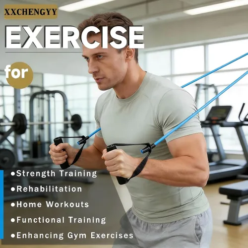 Vista 4 de 20 bandas de resistencia con asas para entrenamientos en casa, juego de bandas de ejercicio universales para terapia física y rehabilitación