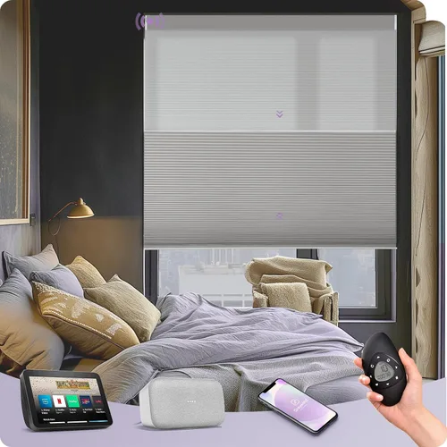 Vista 16 de Graywind Persianas celulares motorizadas con control remoto, persianas inteligentes de panal compatibles con Alexa y Google Home, oscurecimiento