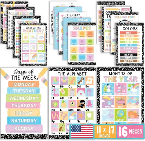 Vista 10 de Hadley Designs 16 carteles educativos para niños pequeños de 1 a 3 años, carteles laminados de aprendizaje para preescolar y jardín de infantes