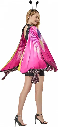 Vista 2 de Disfraz de mariposa de Halloween para mujeres y niñas, tamaño grande, alas de mariposa reversibles de doble cara para adultos y niños