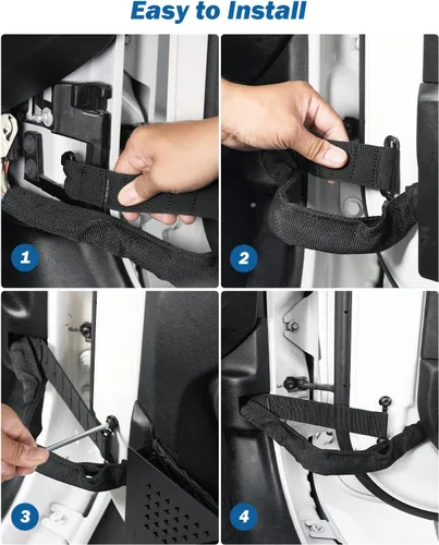 Vista 3 de JOYTUTUS Correas de limitación de puerta compatibles con Wrangler, paquete de 2 correas de control de limitación de puerta ajustables resistentes