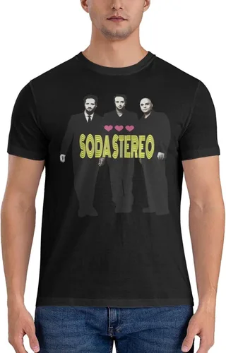 Vista 3 de Soda Music and Stereo - Camiseta de manga corta para hombre, diseño casual, cuello redondo, unisex, color negro
