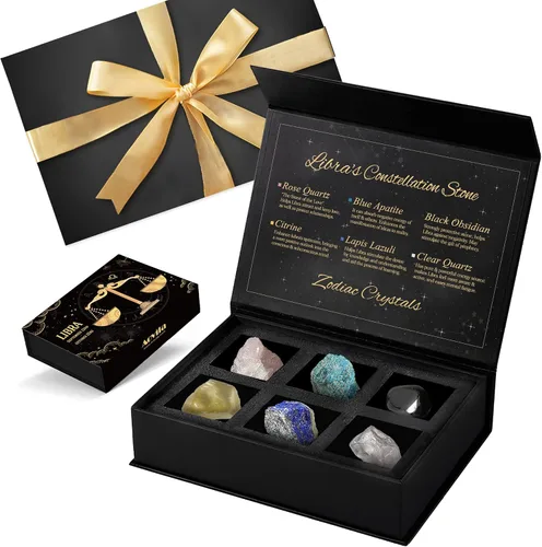 Vista 10 de Conjunto de regalo de cristales de Acuario, signos del zodiaco, piedras de nacimiento de cristales curativos con caja de horóscopo, cristales
