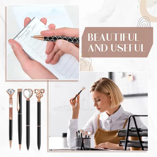 Vista 5 de Colarr Juego de 16 bolígrafos con purpurina de diamante de cristal, bonito juego de bolígrafos de metal para diario, tinta negra retráctil, regalos