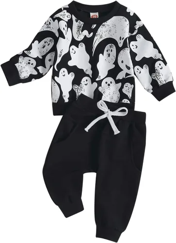 Vista 40 de Karwuiio Conjunto de disfraz de Halloween para bebé, sudadera de manga larga y pantalones para otoño