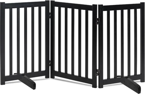 Vista 29 de LZRS Puerta para perros de madera independiente plegable de 2 paneles para interiores – Madera dura sólida de 24" de alto, puerta de seguridad