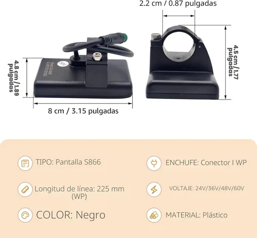 Vista 5 de Medidor de pantalla LCD de bicicleta eléctrica S866, 24V 36V 48V Ebike Pantalla LCD Panel de control inalámbrico Velocímetro de bicicleta odómetro