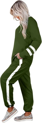 Vista 97 de Aloodor conjunto deportivo de 2 piezas para mujer, con sudadera con cuello redondo, sin botones
