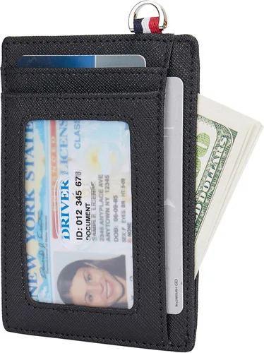 Vista 8 de Billetera delgada minimalista con bolsillo frontal, bloqueo RFID de viaje, billetera delgada de cuero, tarjetero para tarjetas de crédito