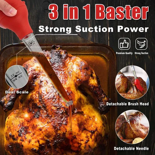 Vista 4 de Kit profesional de jeringa para inyector de carne de pavo, para cocinar pavo de Acción de Gracias y Navidad, adobos inyectores para carnes, juego