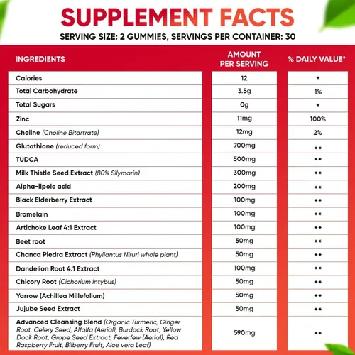Vista 5 de VV Naturals Suplemento de desintoxicación y reparación de limpieza hepática, 700 mg de glutatión reducido, cardo mariano y ácido alfa lipoico, sin
